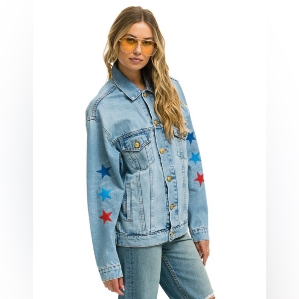 Aviator Nation Oversized Concert Denim Jacket 100% Cotton USA Forth of July - Picture 15 of 17